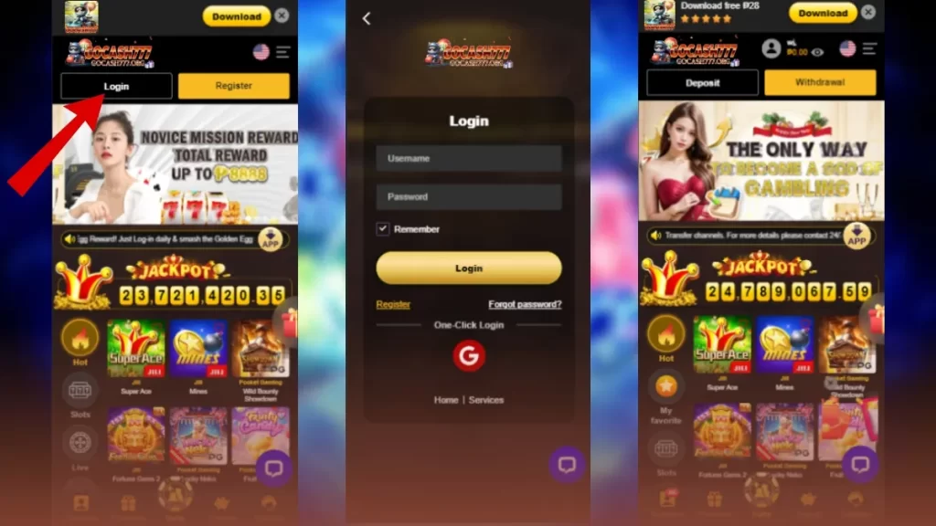 Gocash777 Casino Login Form