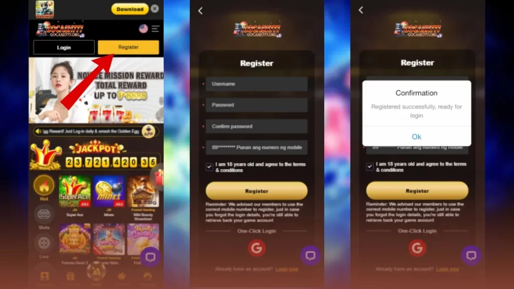 Gocash777 Casino Register Form