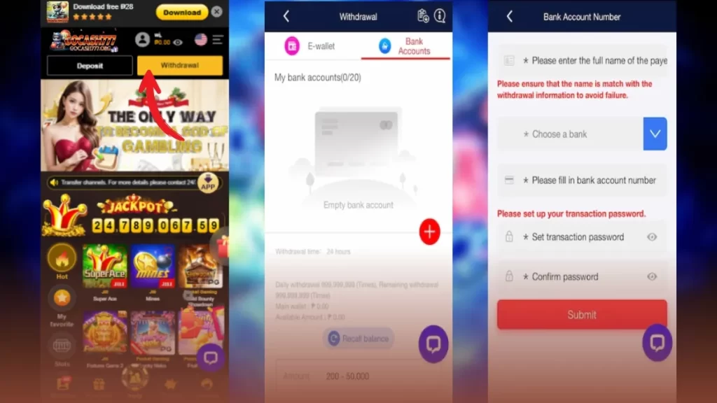 Gocash777 Casino Withdrawal Step 01